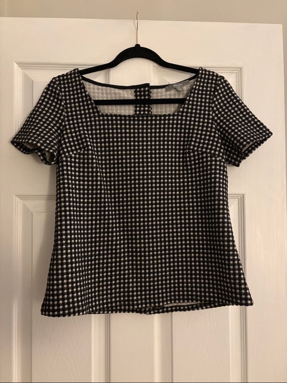 Black & White Gingham Square Neck Women's Top